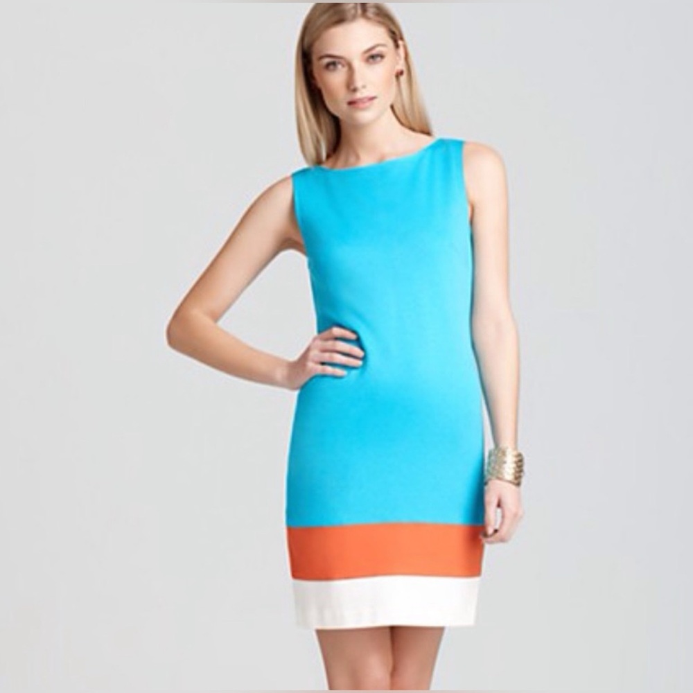 Trina Turk Colorblock Sheath Dress – Style 132230 🧡 - Picture 3 of 10